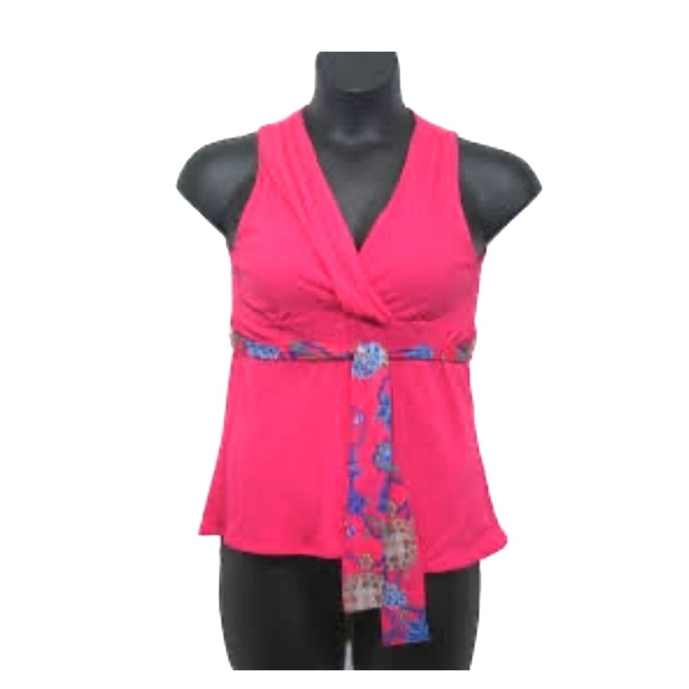 Sweet Pea New York And Company Size S Tank Pink Surplice Mesh Top Tie Belt E